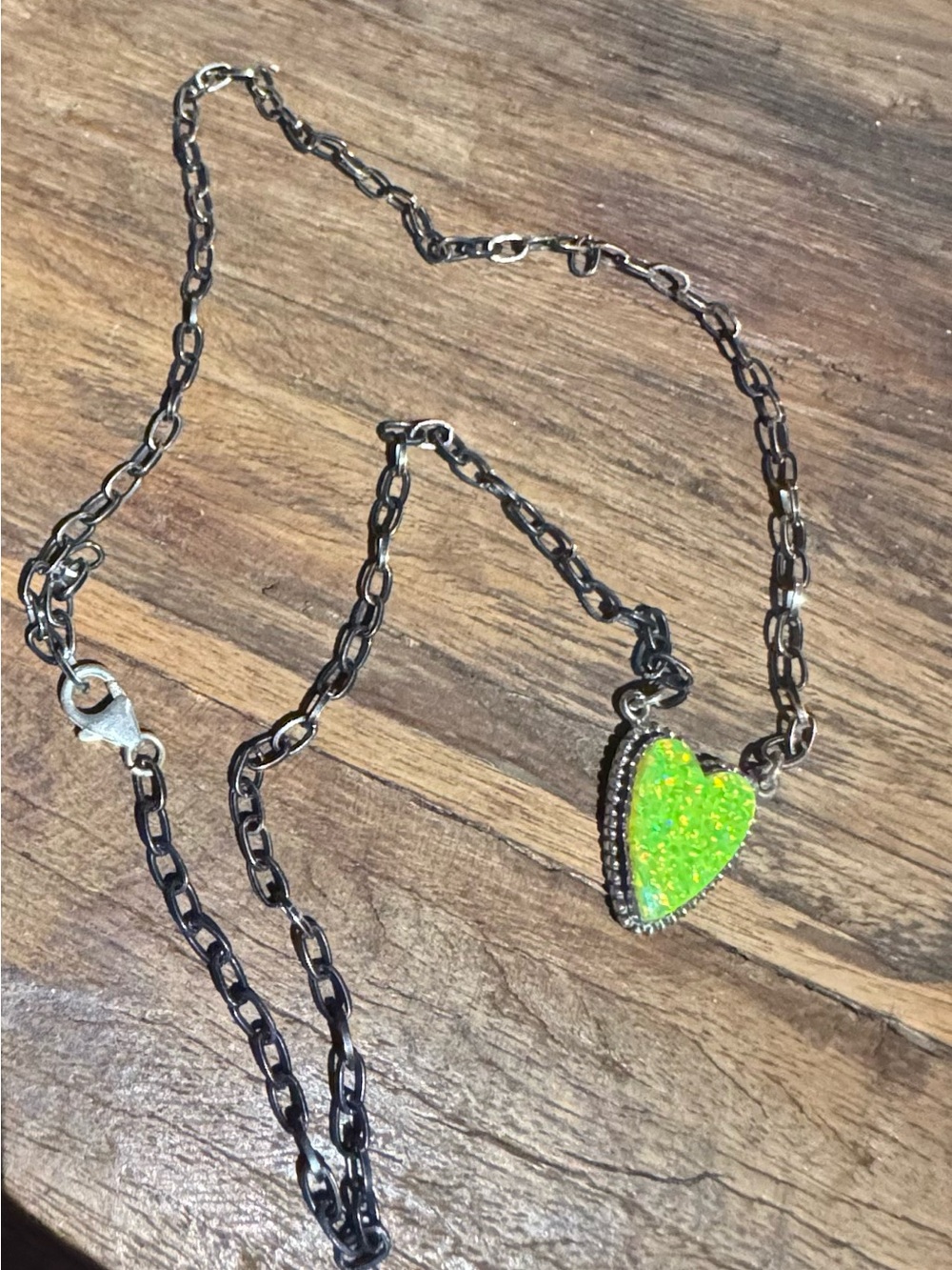 Neon yellow Heart Pendant Opal Necklace Sterling silver